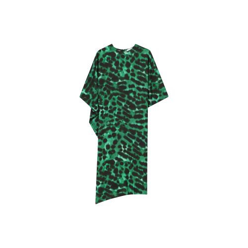 Christian Wijnants' Darene t-shirt dress: Asymmetric with one t-shirt sleeve, one kaftan sleeve. Printed heavy rayon, zipper closure, side slit.