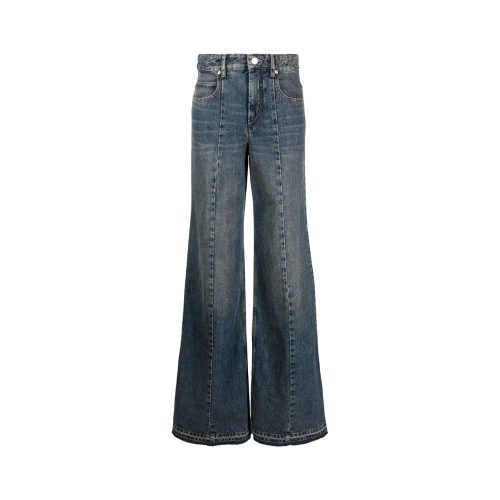 Timeless denim style: Isabel Marant's Noldy jeans in indigo blue. High waist, wide-leg silhouette, frayed hem, and comfy 100% cotton fabric.