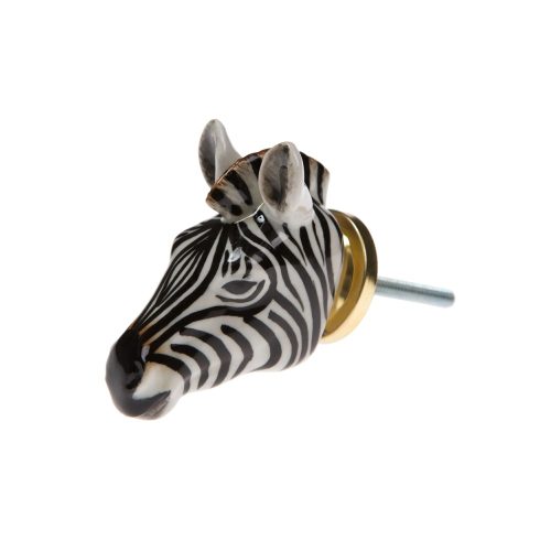 Elevate your decor with a hand-painted porcelain zebra head doorknob and secure metal fixing bolts, adding exotic elegance to your space.