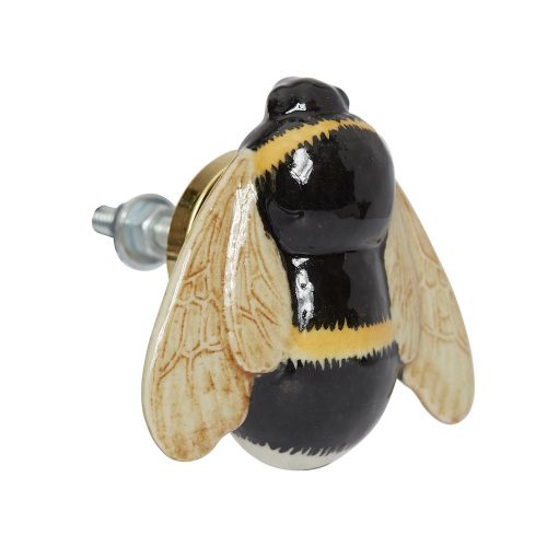 Elevate your decor with a charming hand-painted porcelain bee doorknob, complete with metal fixing bolts, adding whimsy and charm to doors or drawer fronts.